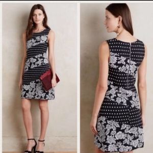 Anthropologie Maeve Black White Floral Polka Dot Sleeveless Dress